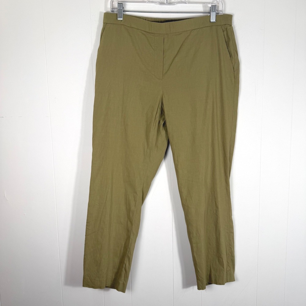 Theory Treeca Pull On Eco Crunch Wash Linen Blend Pants Olive Green Size 10